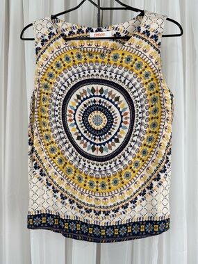 Renee C Sleeveless Boho Medallion Top Rayon Made USA Size L